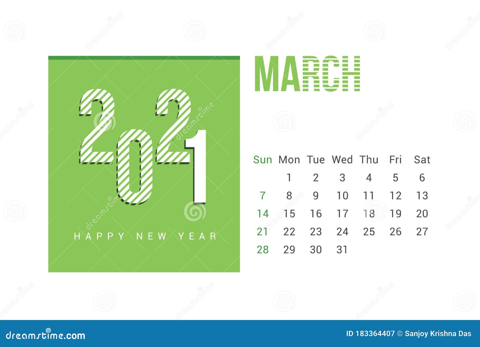 21年3月具有白色背景的日历模板设计星期日开始日历21模板向量向量例证 插画包括有看板卡 日志