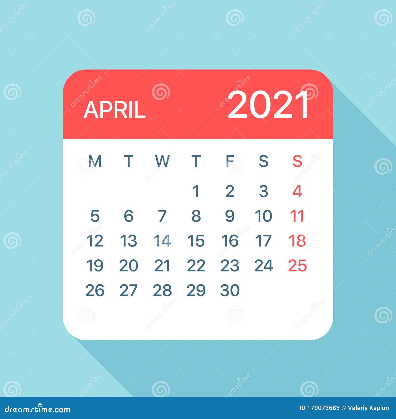 2021年4月日历叶 矢量图插图库存例证 插画包括有颜色 日期 网格 月度 灰色 形容词 179073683