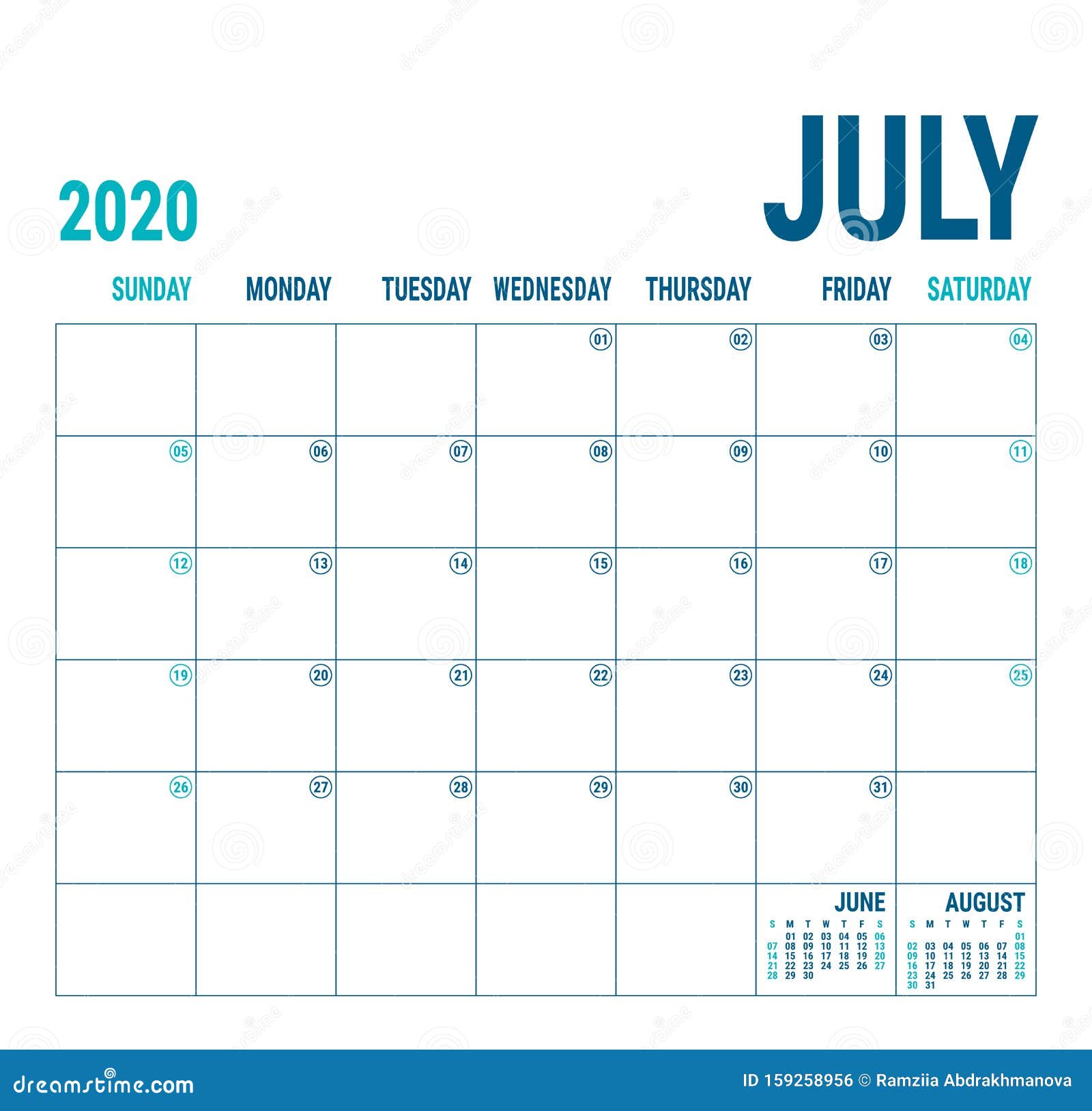 2020年7月日历计划器英语日历模板矢量方网格办公室业务规划创意设计蓝色向量例证 插画包括有星期 商业 159258956