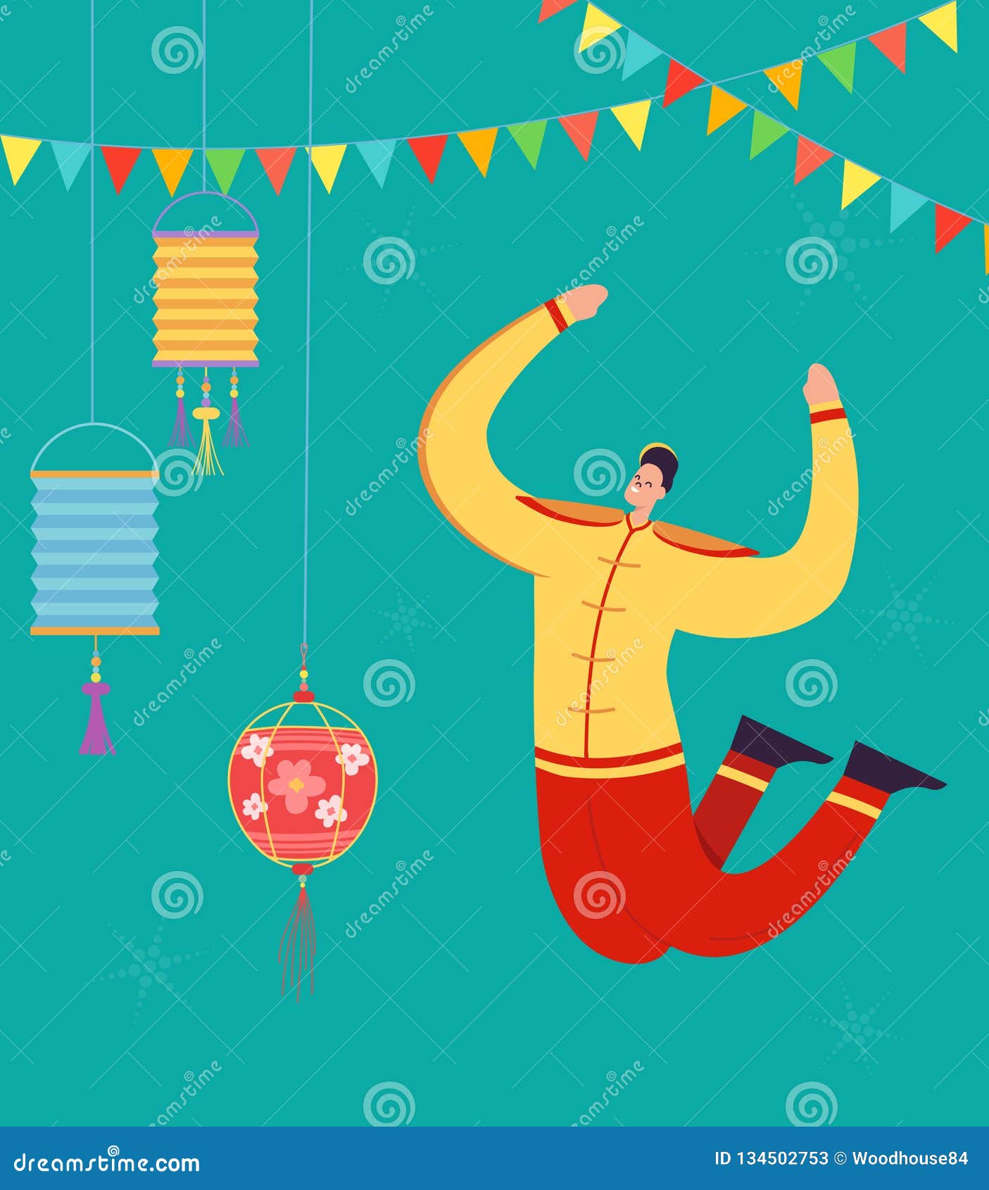 庆祝旧历新年的中国人在游行的狮子龙舞蹈人字符佩带的瓷传统服装向量例证 插画包括有