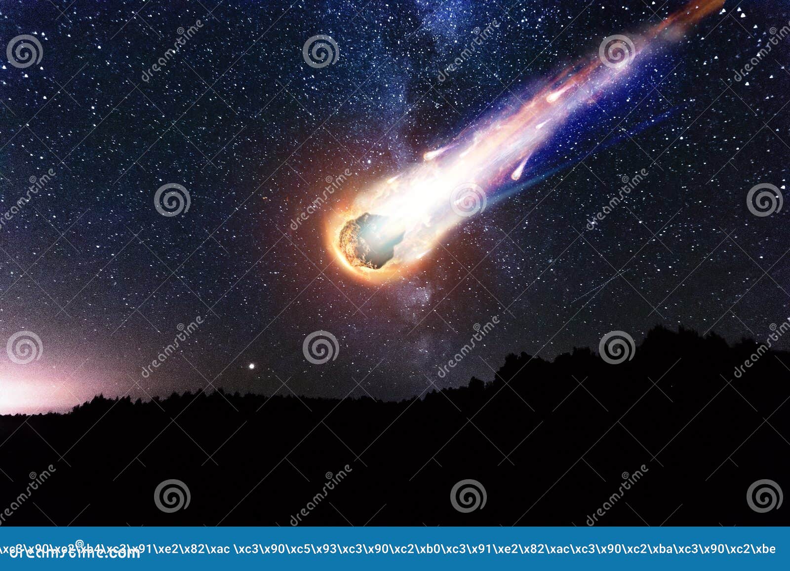 彗星 小行星 陨星 陨星在星空中坠落陨石的袭击流星雨龟尾结束库存图片 图片包括有