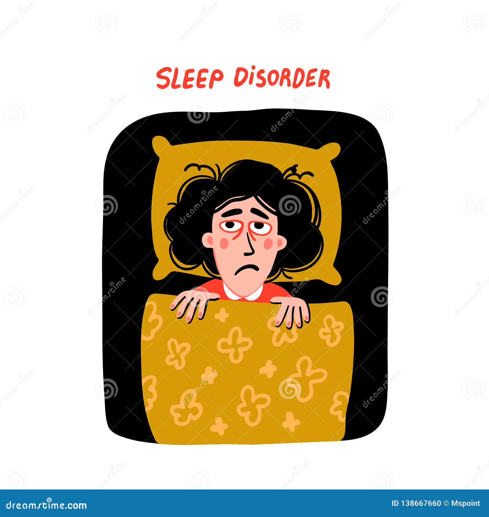 心理学失眠妇女字符以失眠在床上有疲乏的悲伤面孔的失眠的女性和向量例证 插画包括有