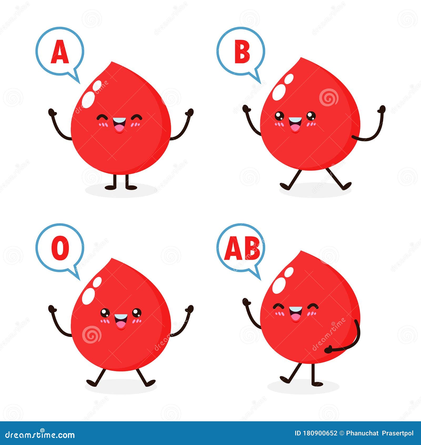快乐可爱健康滴血特征 血型组 一组可爱血液型 用不同行为的红细胞向量例证 插画包括有