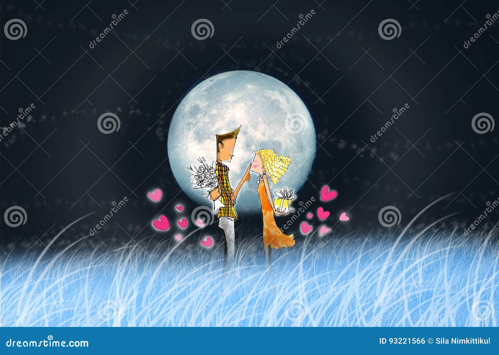 恋人在满月夜库存例证 插画包括有恋人在满月夜