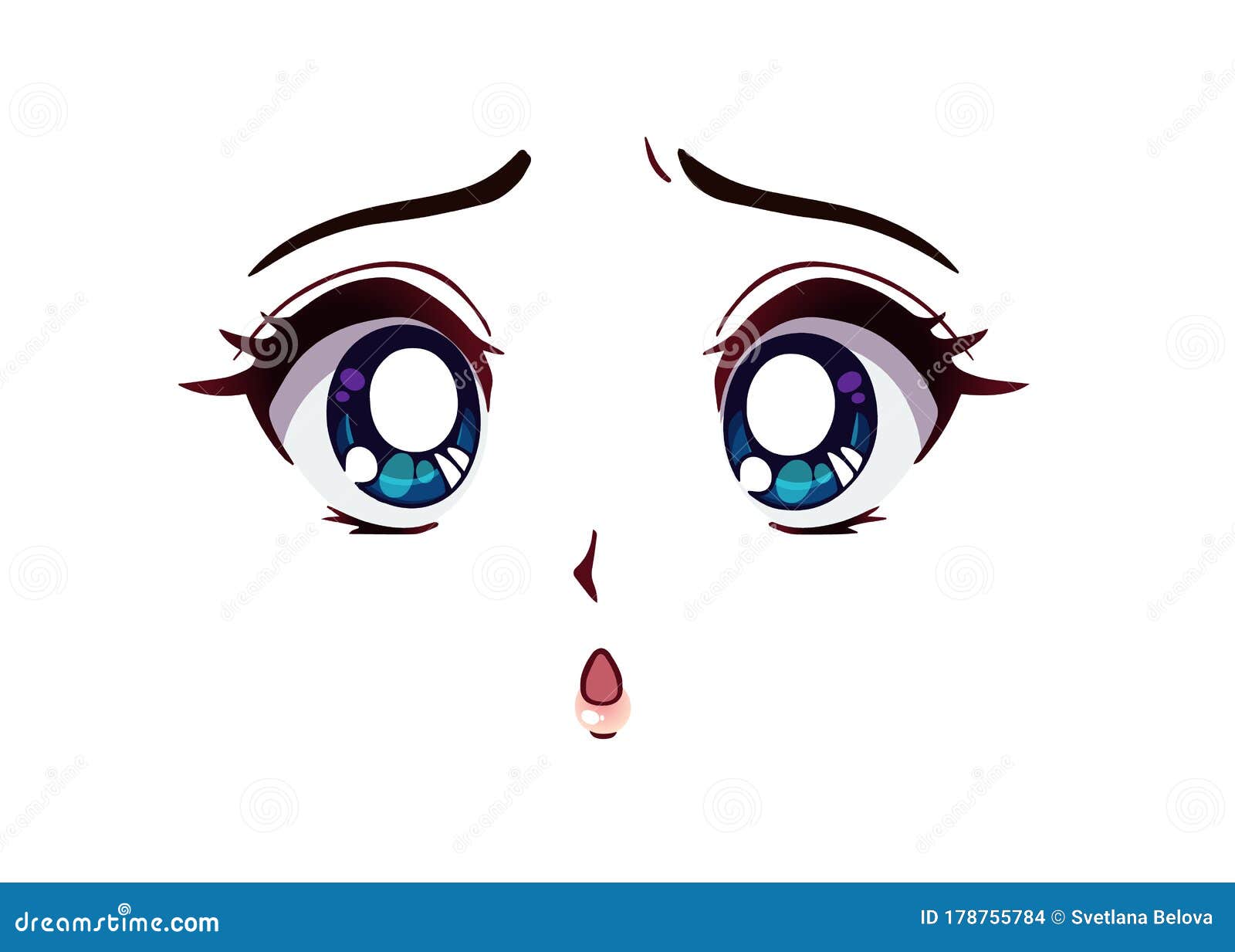 悲伤的动画脸漫画式大蓝眼睛向量例证 插画包括有女性 动画片 图画 人员 查出 图标