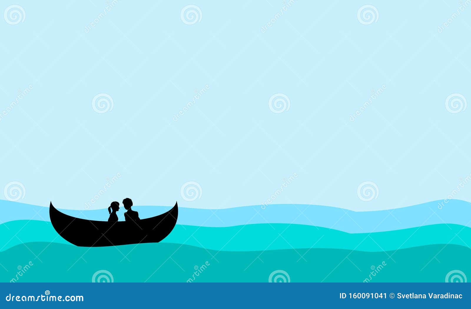 情侣们坐在海中的船上向量例证 插画包括有情侣们坐在海中的船上