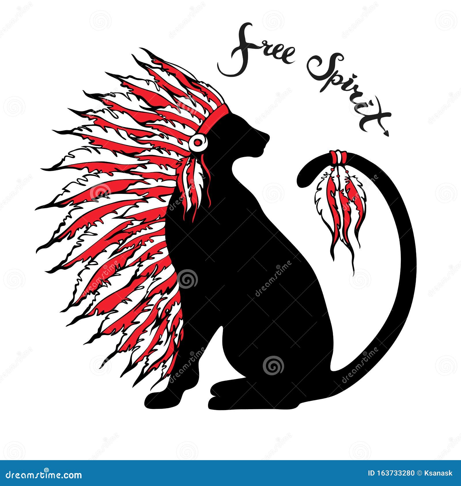战帽中的自由灵字和猫影向量例证 插画包括有歉然 印第安语 投反对票 花梢 现有量 敌意