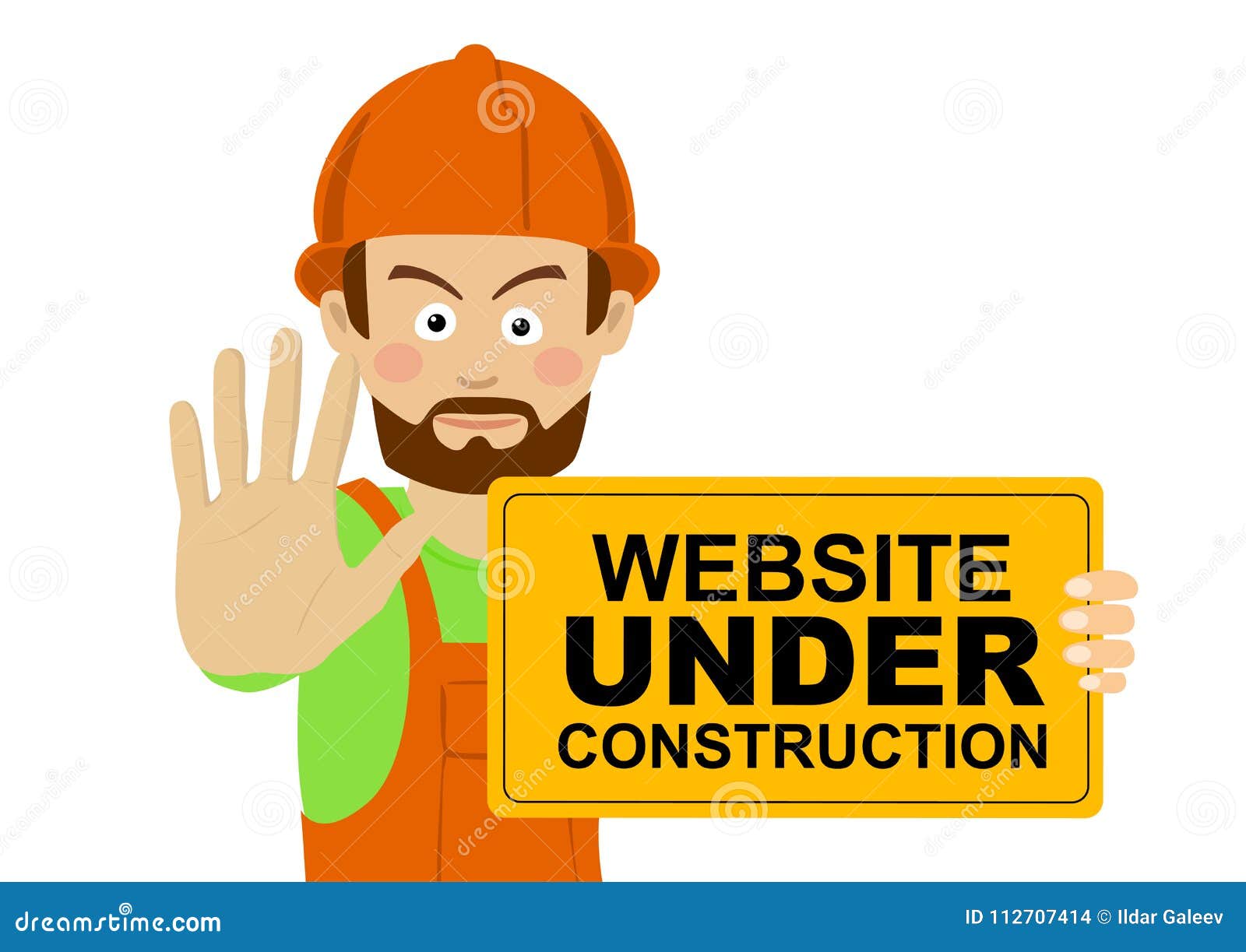 戴安全帽的严肃的工作者人拿着与网站建设中文本陈列中止姿态的横幅向量例证 插画包括有维修服务 商业