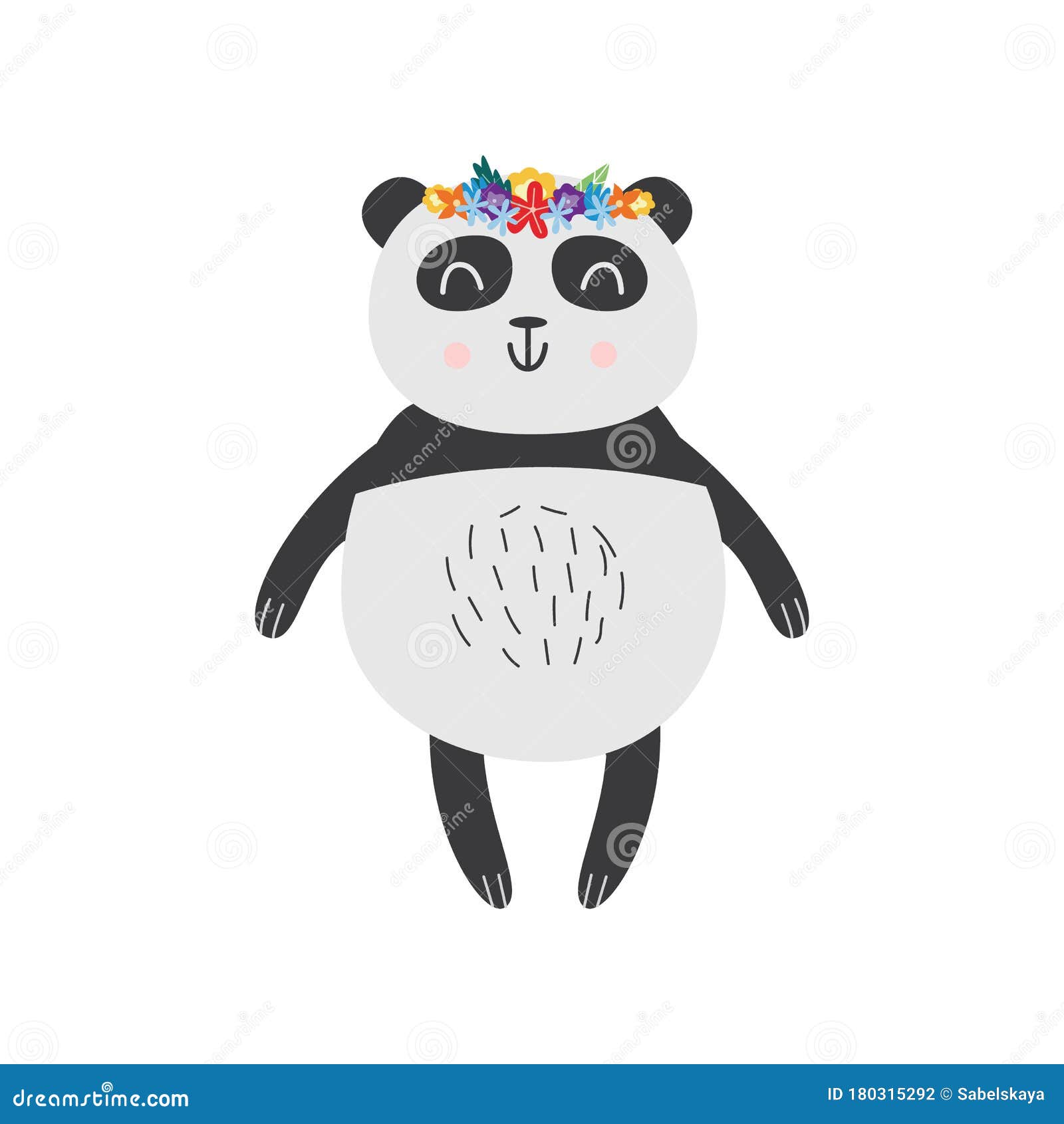 戴花冠的可爱熊猫闭着眼睛微笑向量例证 插画包括有字符 眼睛 子项 装饰 甜甜 打印 艺术