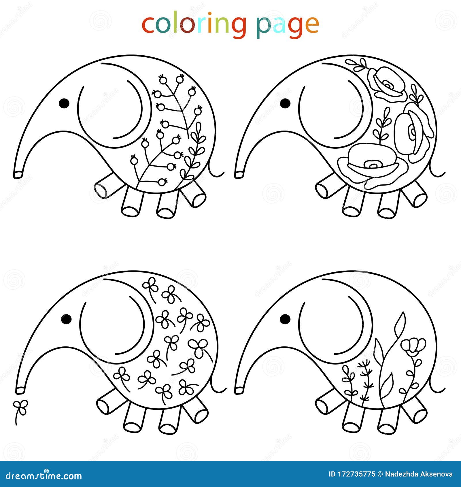 手绘可爱的小象色页花图案儿童涂色书矢量集向量例证 插画包括有印度 敌意 鸦片 印第安语 手绘可爱的小象色页花图案儿童涂色书矢量集向量例证 插画包括有印度 敌意 鸦片 印第安语