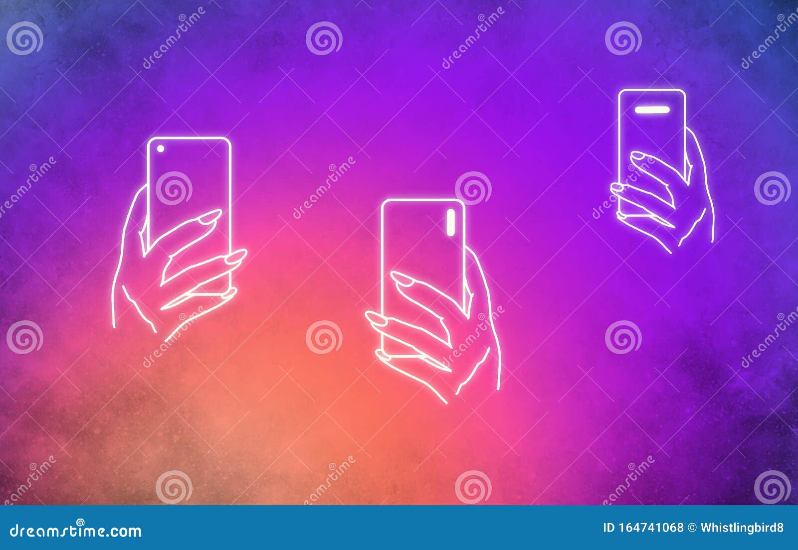 手绘手机成瘾影响者库存例证 插画包括有电话 上色 现有量 例证 蓝色 粉红色 墙纸