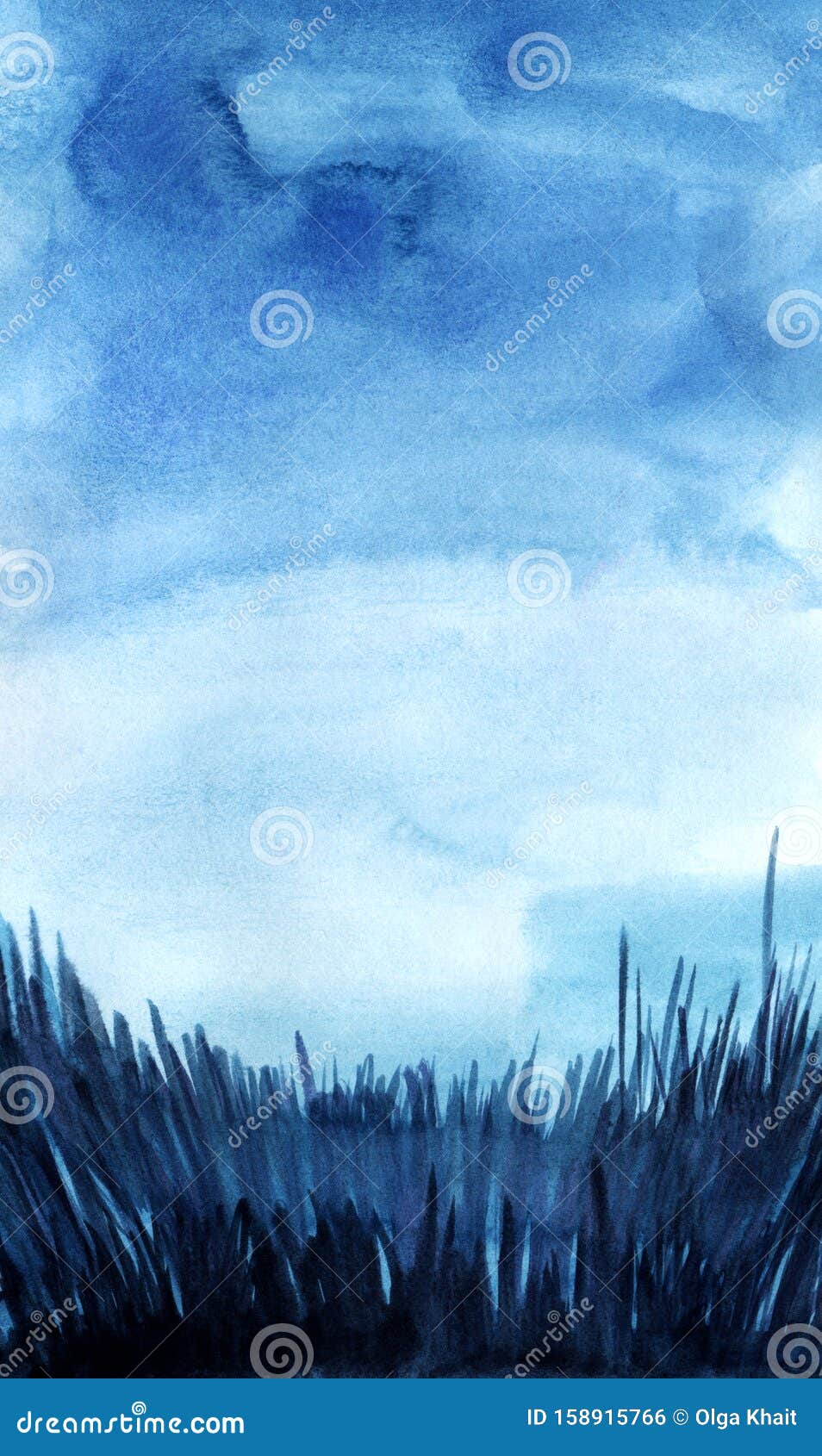 抽象水彩背景深夜夜空将渐变从高到浅的蓝色填充厚草剪库存例证 插画包括有