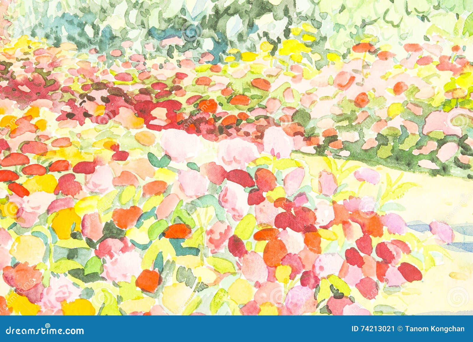 抽象水彩原始的山水画五颜六色花园库存例证 插画包括有叶子 自然 绘画 艺术性 构成 例证