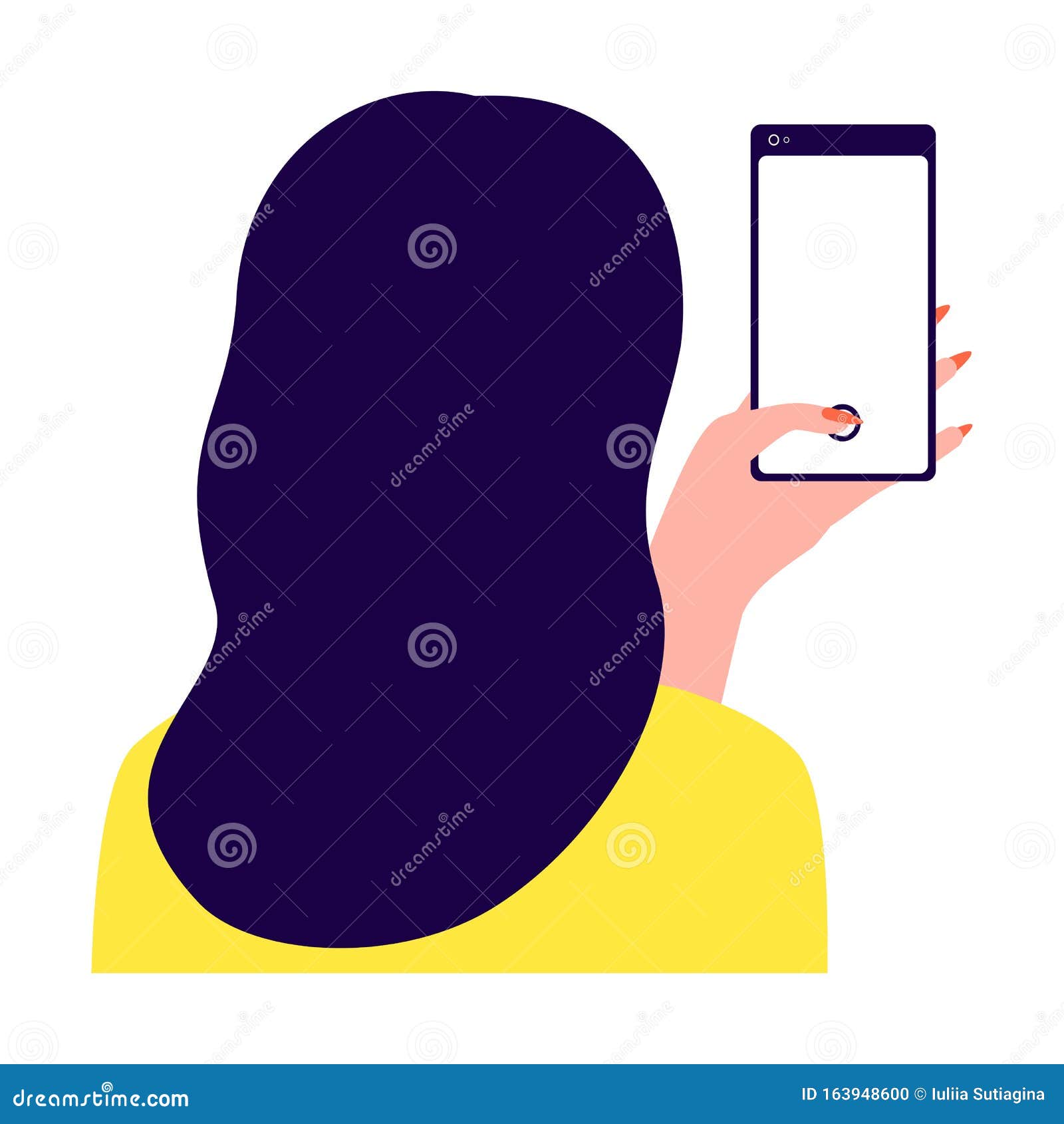拿着智能手机的女人 后视拍照的女孩电话照片女电话 Internet用户矢量图上的插图库存例证 插画包括有女性 女孩 163948600