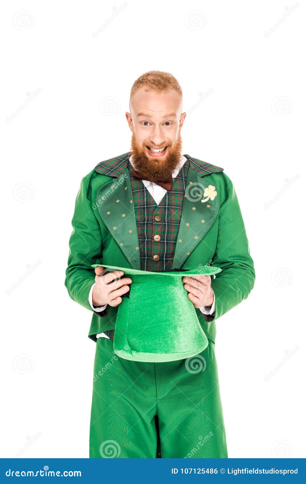 拿着绿色帽子的妖精服装的英俊的人库存照片 图片包括有