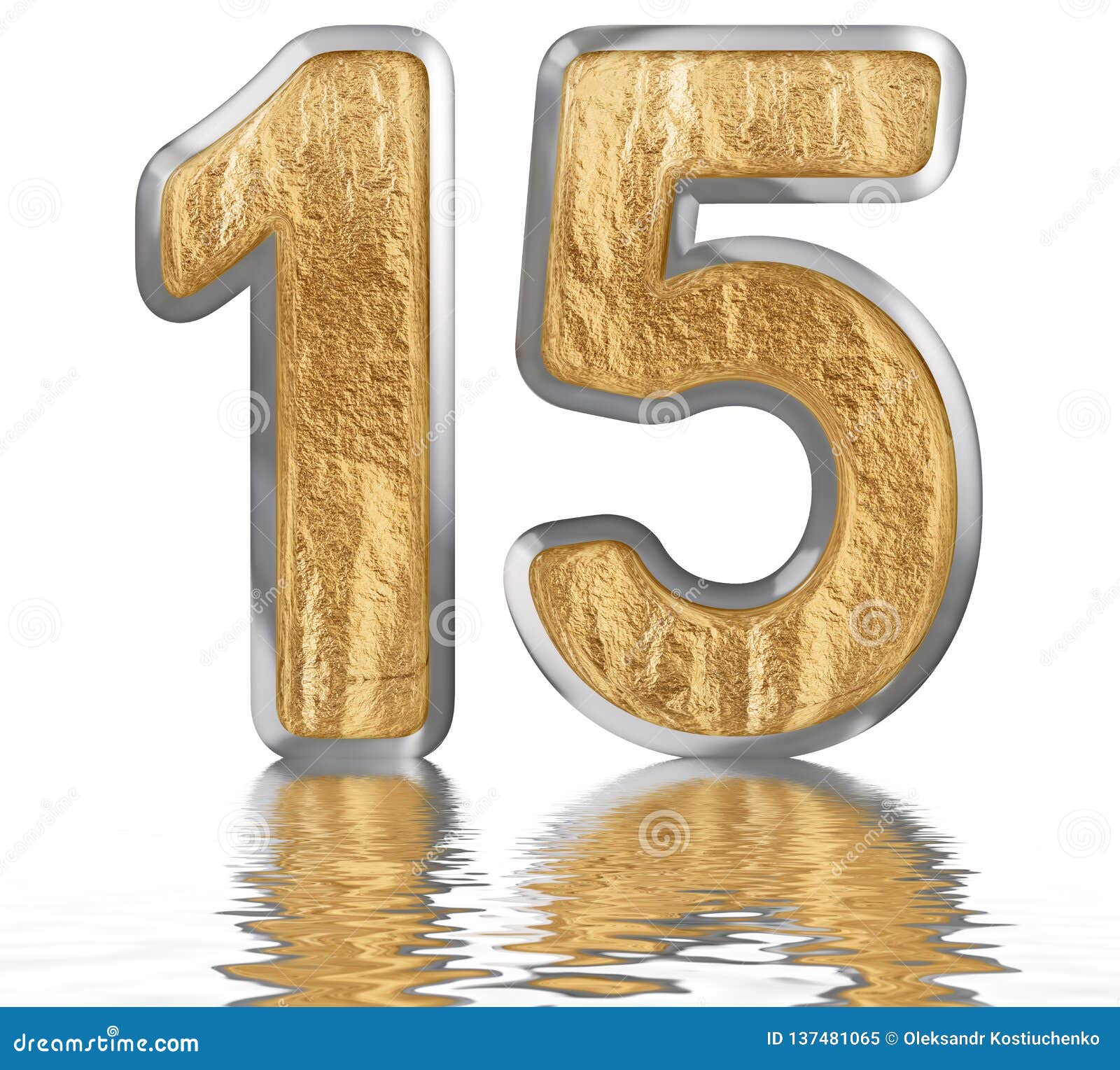 数字15 15 在水面上反射 在白色上隔离 3d渲染库存例证 插画包括有