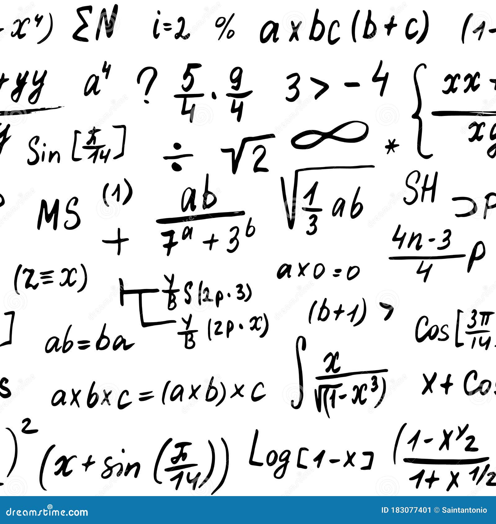 数学公式无缝模式 手绘 数学方程 矢量图向量例证 插画包括有物理 背包 模式 半径 分级显示