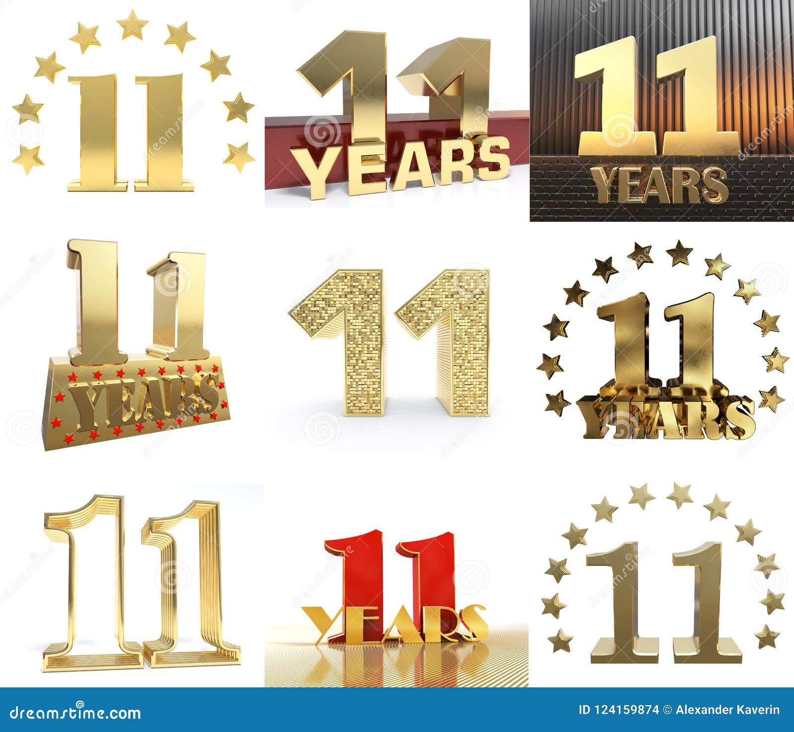 数集十一年的11年庆祝设计您的生日聚会的周年金黄数字模板元素3d Il