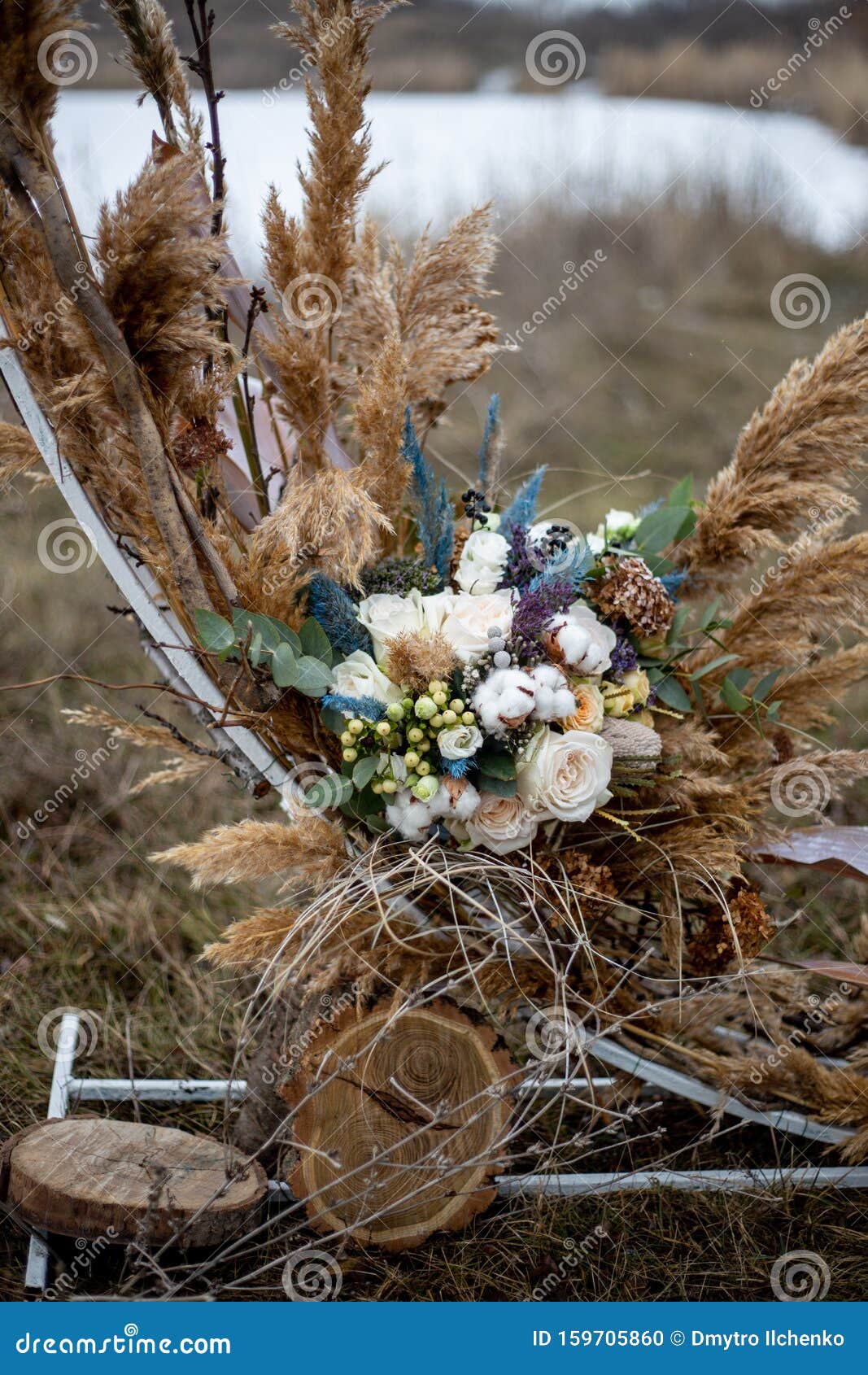 新娘的花束和干燥的芦苇 一束玫瑰和棉花库存照片 图片包括有背包 颜色 棉花 红色 本质