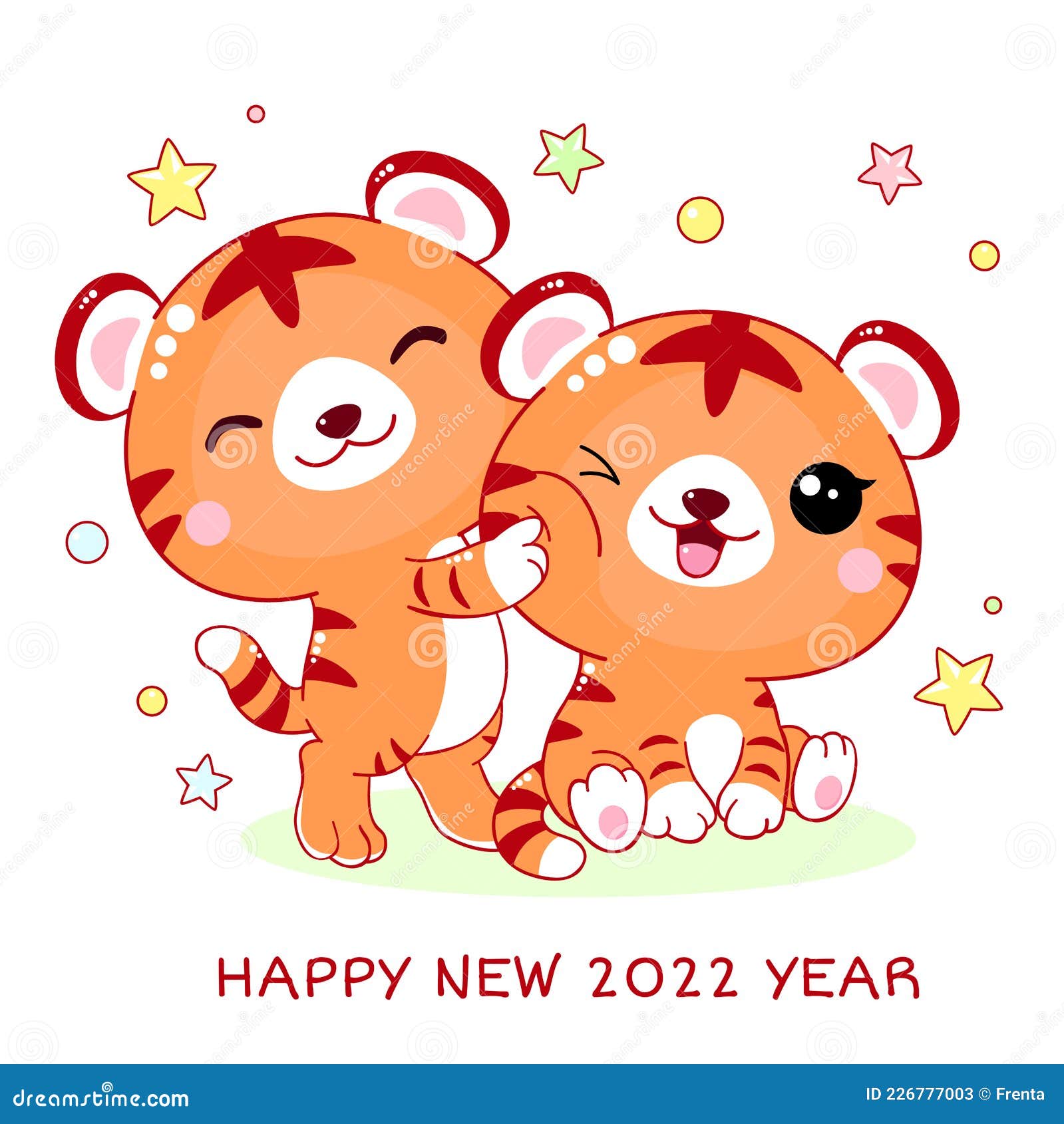 新年快乐. 可爱的小虎打的贺卡向量例证. 插画包括有愉快, 子项, 汉语  image