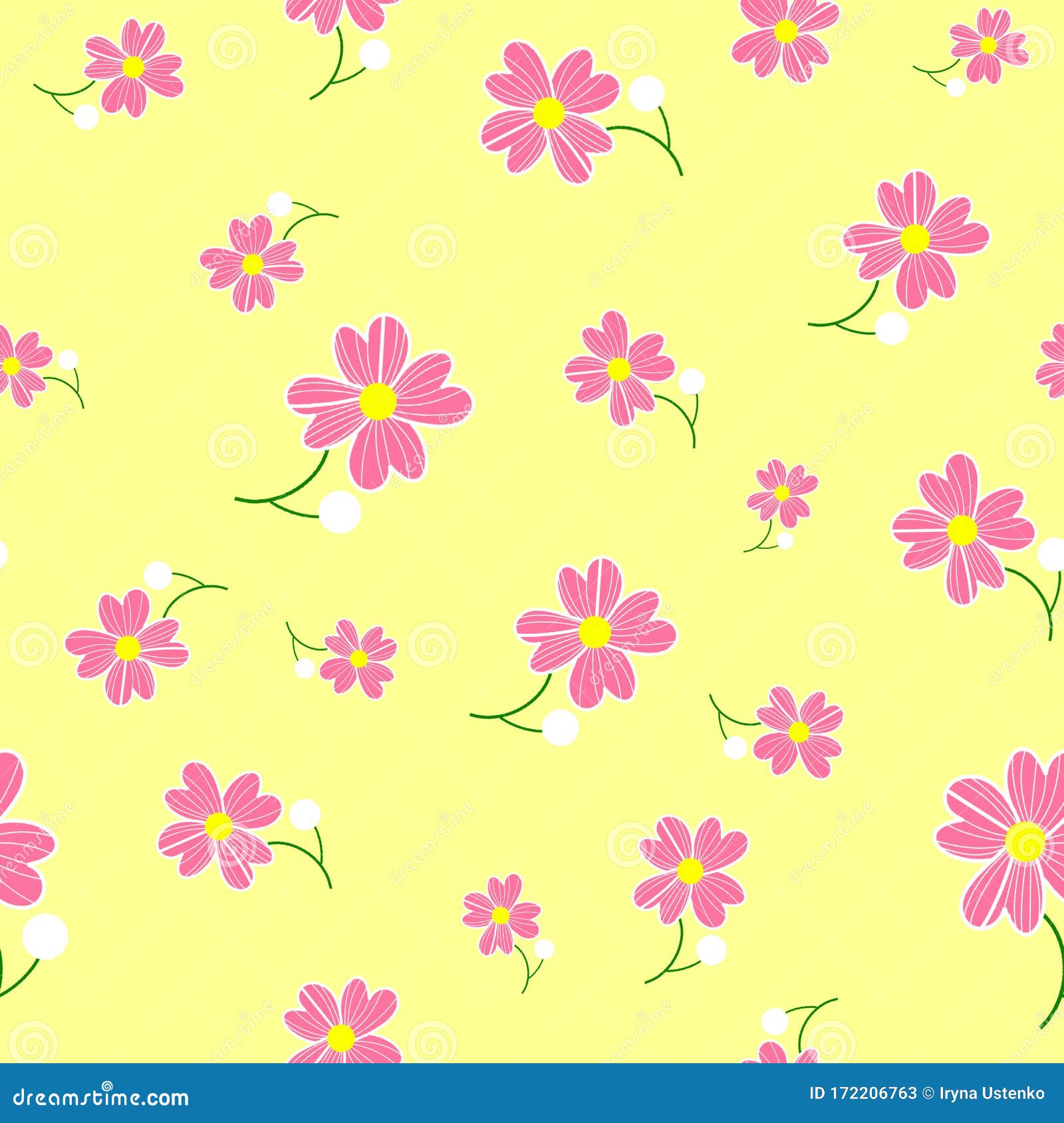 无缝可爱的花朵图案背景黄色背景中的粉红色花卉图案母亲节 3月8日库存例证 插画包括有黄色背景中的粉红色花卉图案 母亲节 3月8日