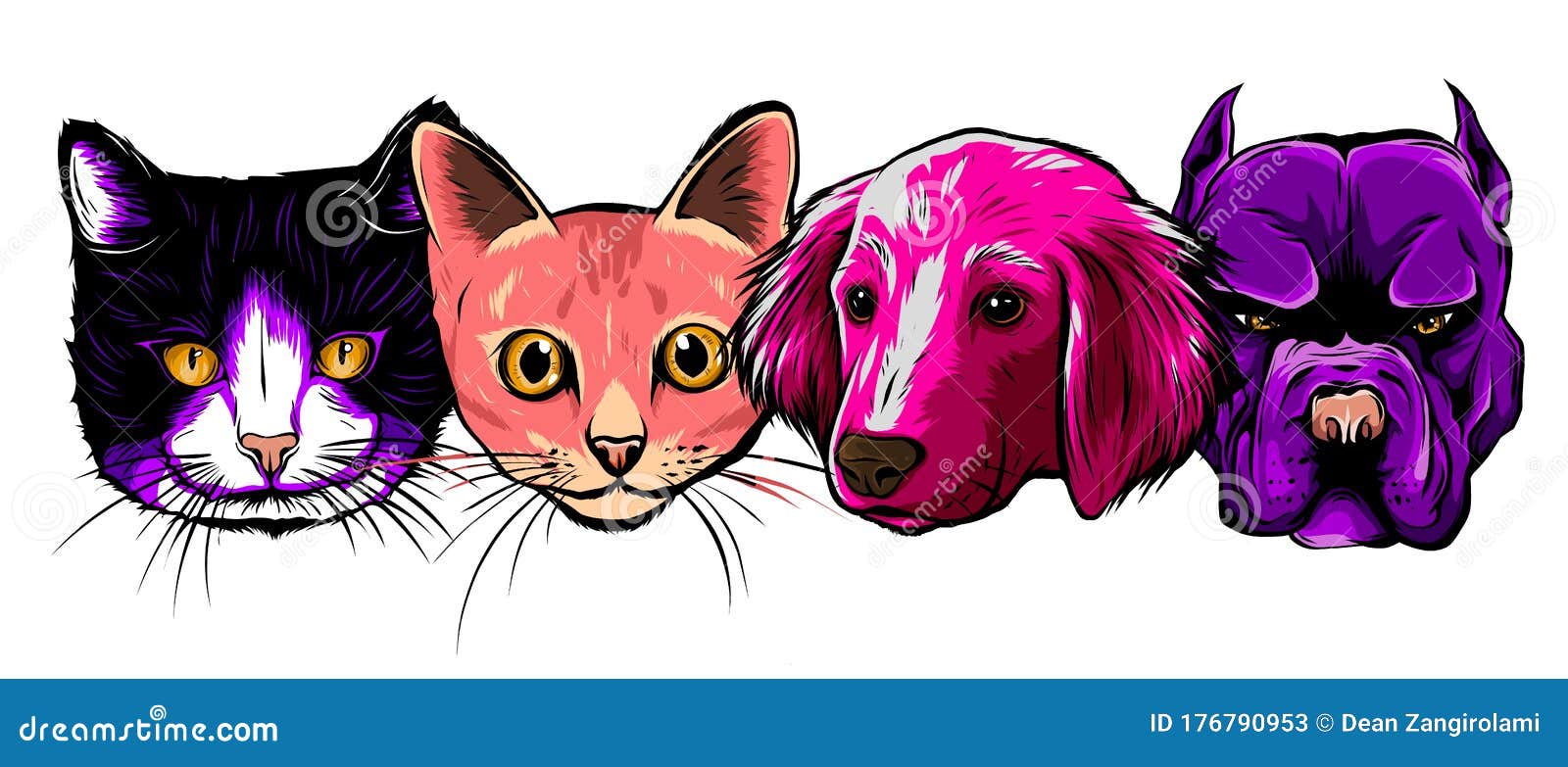 无缝涂鸦的狗和猫面临彩色背景矢量向量例证 插画包括有动画片 逗人喜爱 要素 字法 现有量
