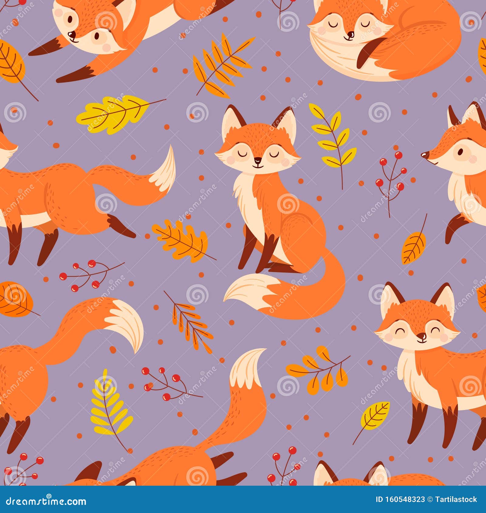 无缝狐形秋狐 可爱橙色动物动画矢量图插图向量例证 插画包括有肉食 幽默 本质 表面 模式