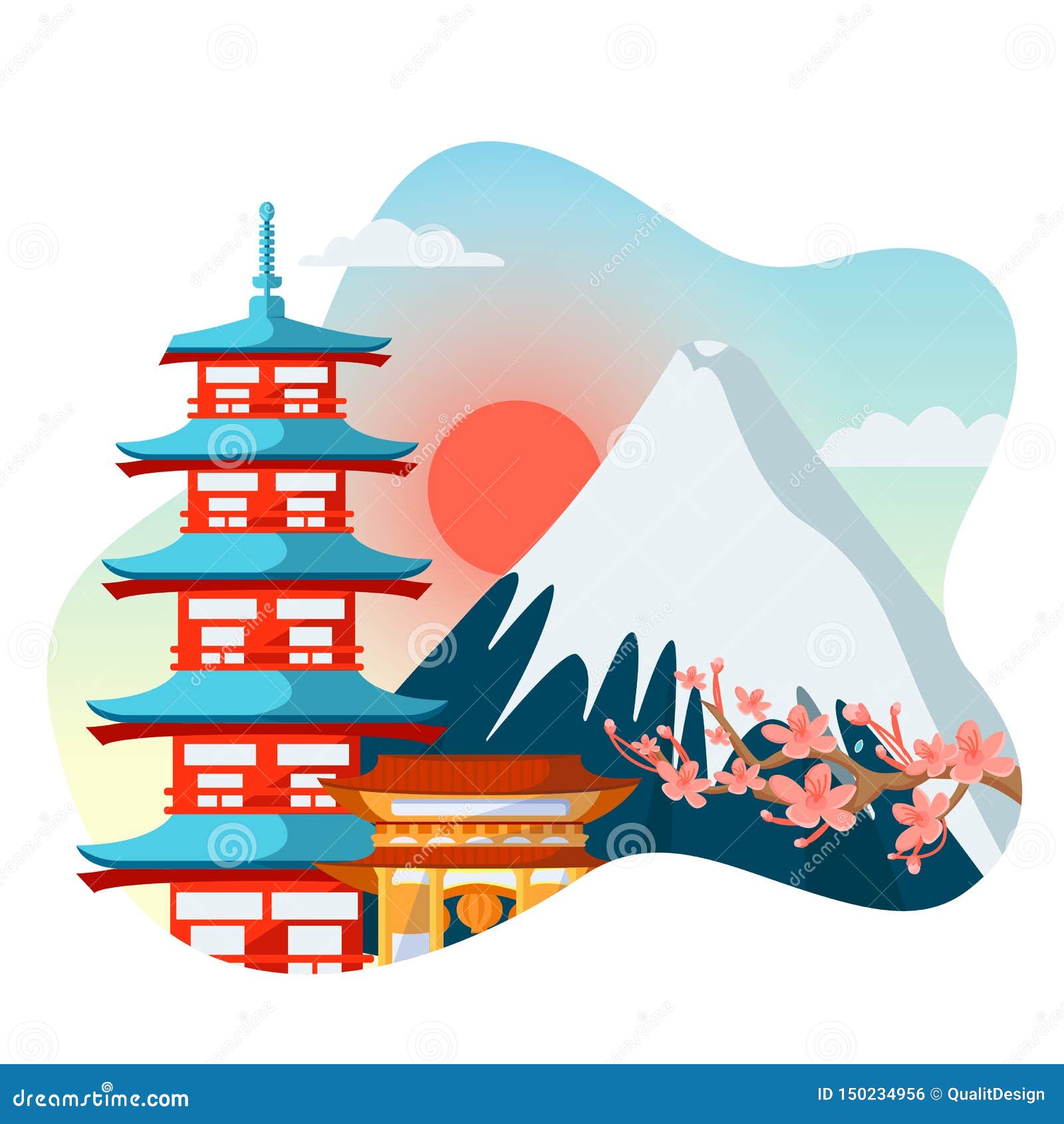 日本塔 在富士山背景的佐仓花旅行向日本隔绝了传染媒介动画片例证向量例证 插画包括有 日本塔 在富士山背景的佐仓花旅行向日本隔绝了传染媒介动画片例证向量例证 插画包括有