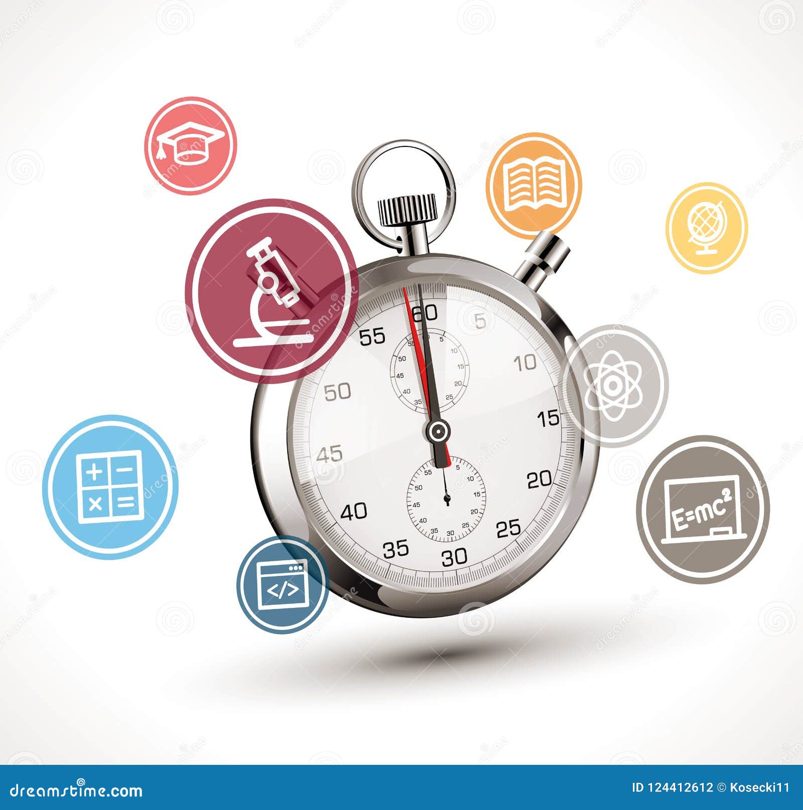 时刻学会概念 有学校标志的秒表 生物 化学 物理 数学 文学 地理向量例证 插画包括有专业人员 文件