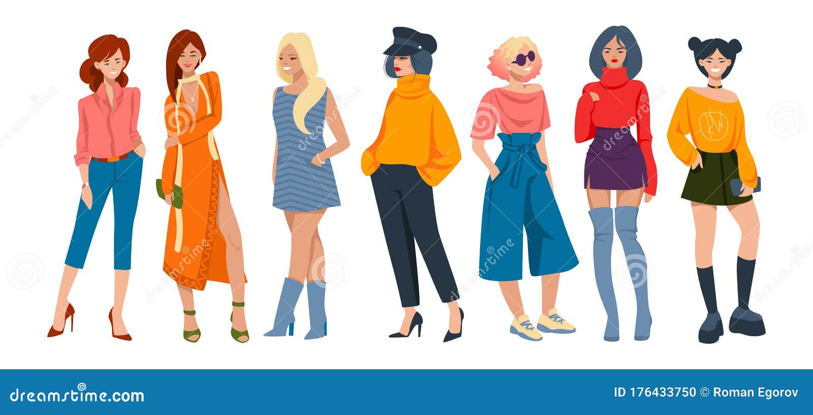 时尚女性卡通时尚人物穿着优雅的休闲服装 年轻的嬉皮士女孩穿着正式的服装向量例证 插画包括有穿戴 典雅