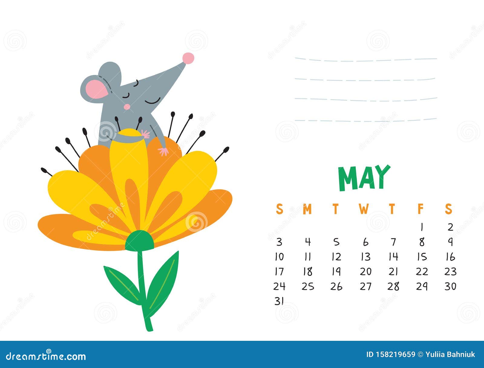 5月花中可爱鼠的矢量日历页向量例证 插画包括有花中可爱鼠的矢量日历页 5月