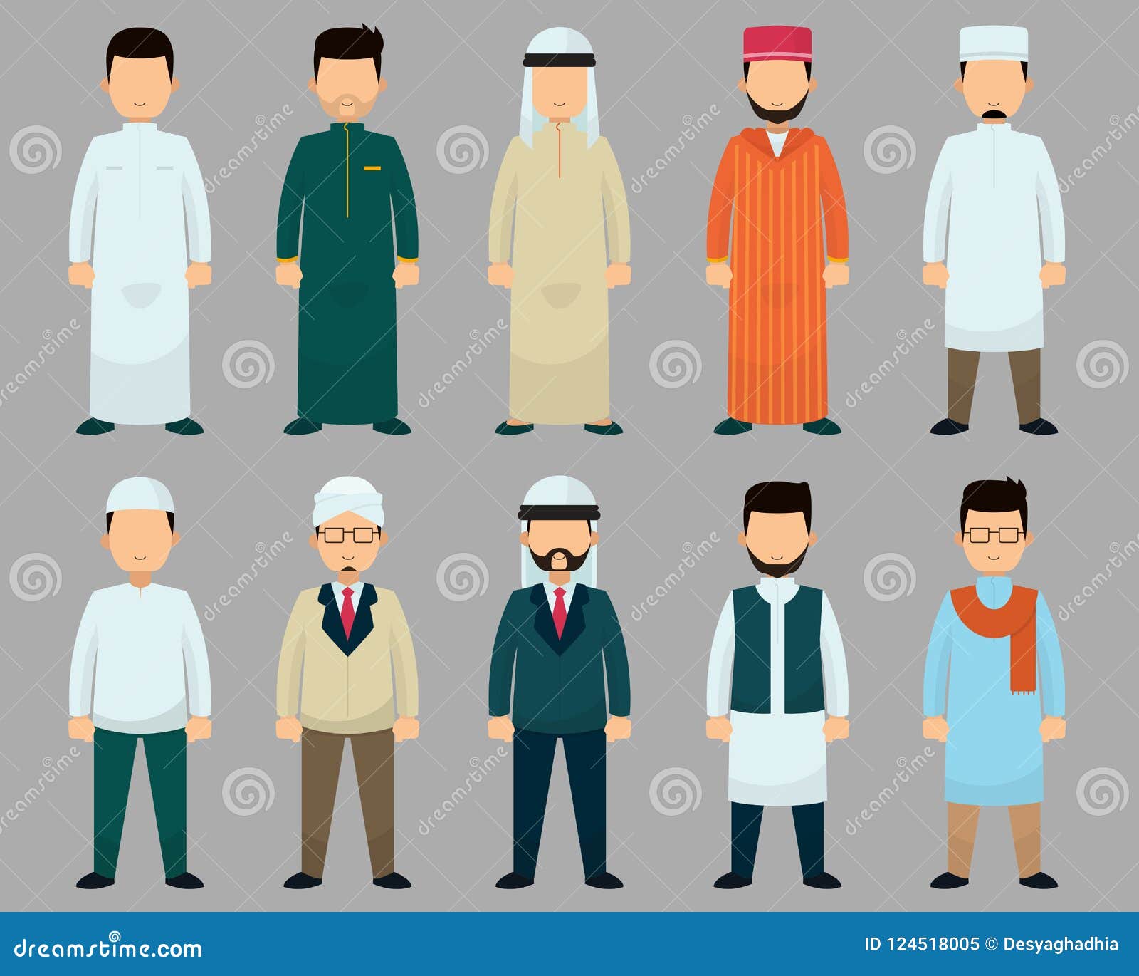 有不同的衣裳样式的 穿伊斯兰教的文化服装的人象穆斯林 导航例证向量例证 插画包括有字符 东部