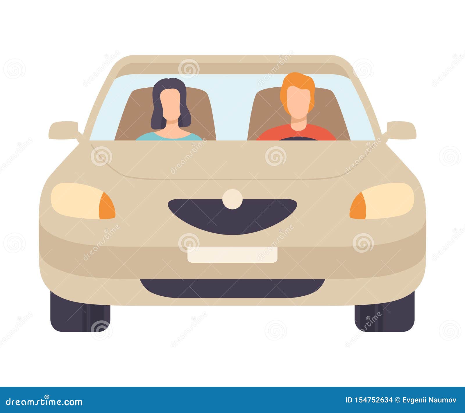 Car With Driver And Passenger Front View Vector Illustration 向量例证 插画包括有view Illustration