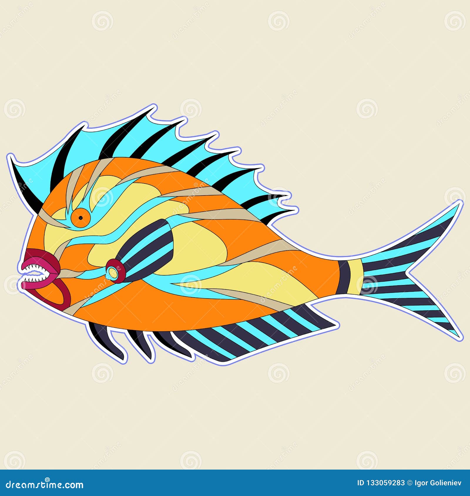 有多刺的飞翅的厚实的鱼妖怪在橙色口气库存例证 插画包括有表面 详细 投反对票 逗人喜爱 艺术