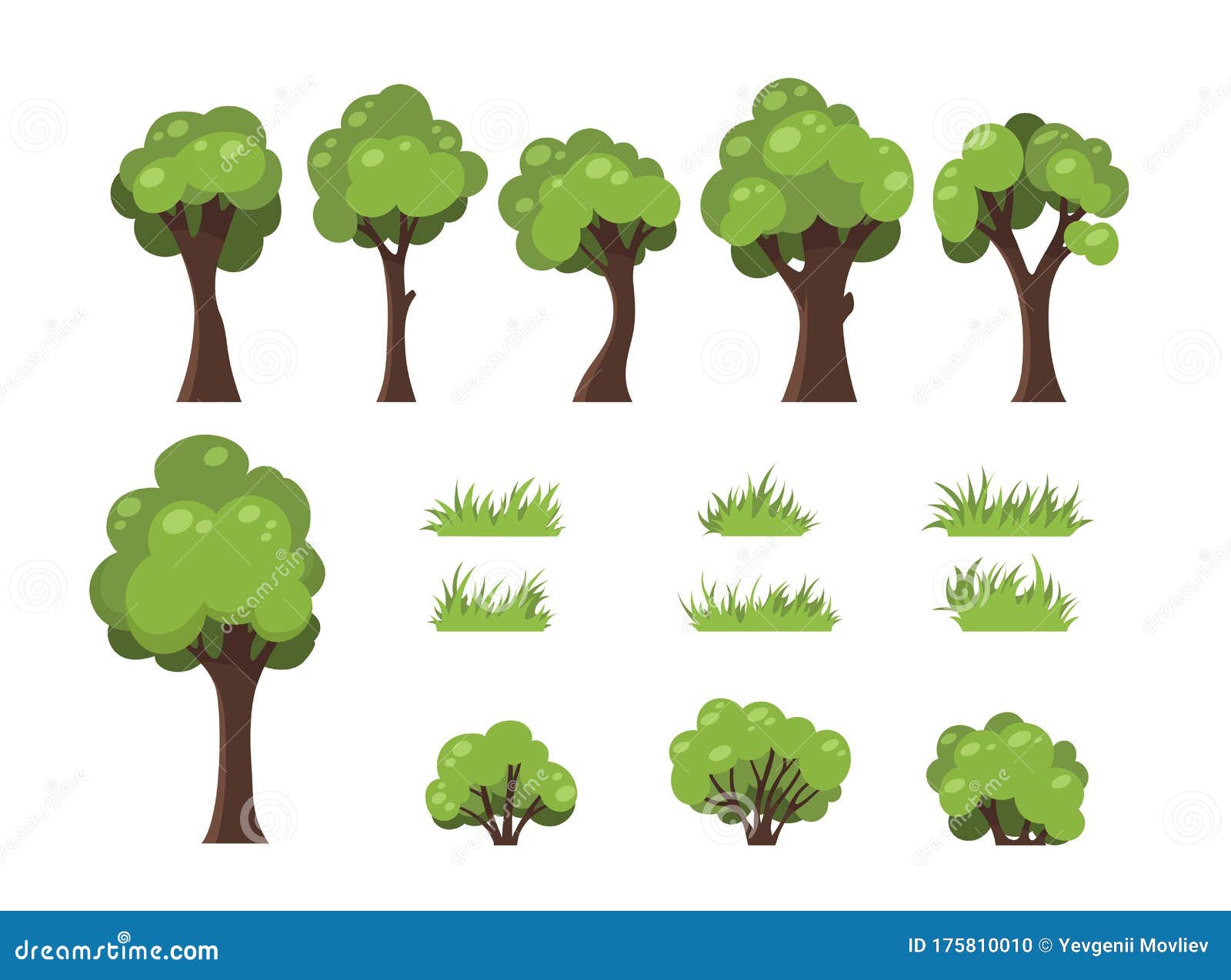 树 灌木和草森林自然的孤立形象卡通风格的木制植物暂留元素集向量例证 插画包括有公园 背包