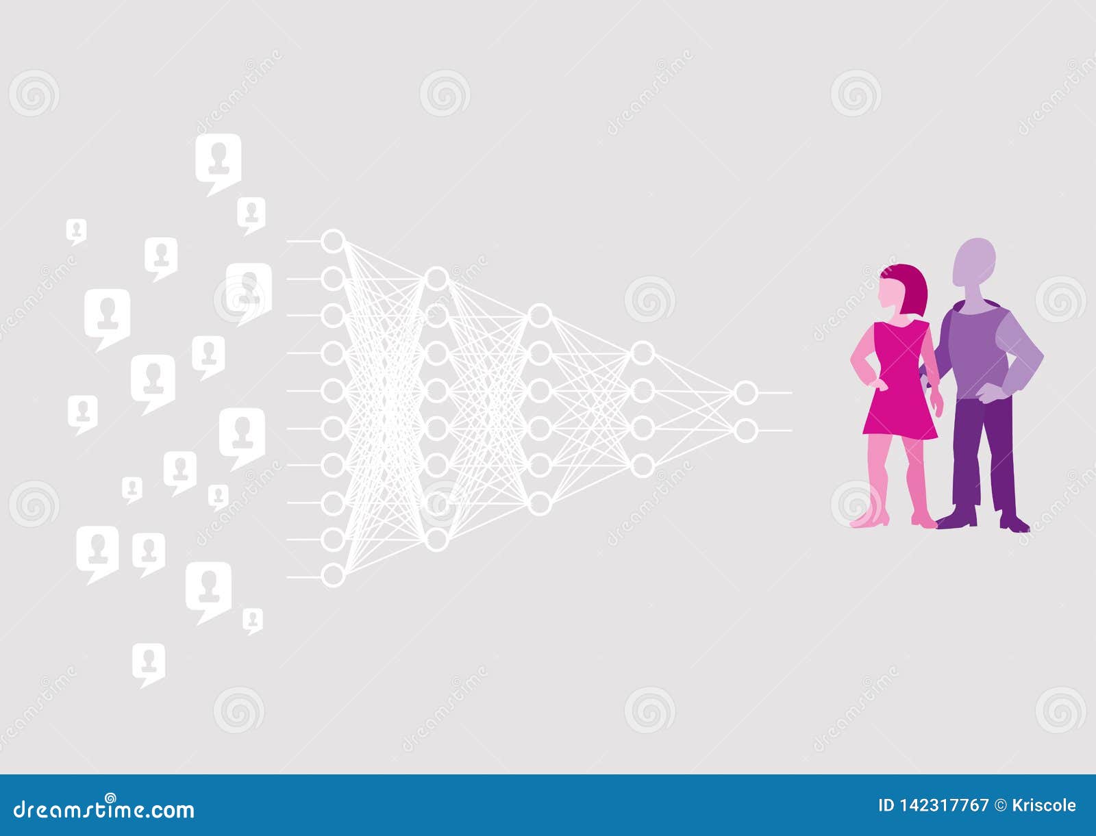 根据神经网络的分类算法机器视觉和预言的顾客行为由数据集向量例证 插画包括有机器视觉和预言的顾客行为由数据集 根据神经网络的分类算法