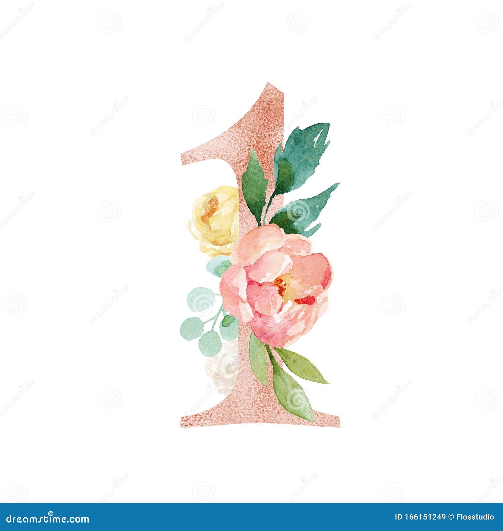 桃霜红花数 数字1及花束组合库存例证 插画包括有桃子 图画 绘画 本质 徽标 字法