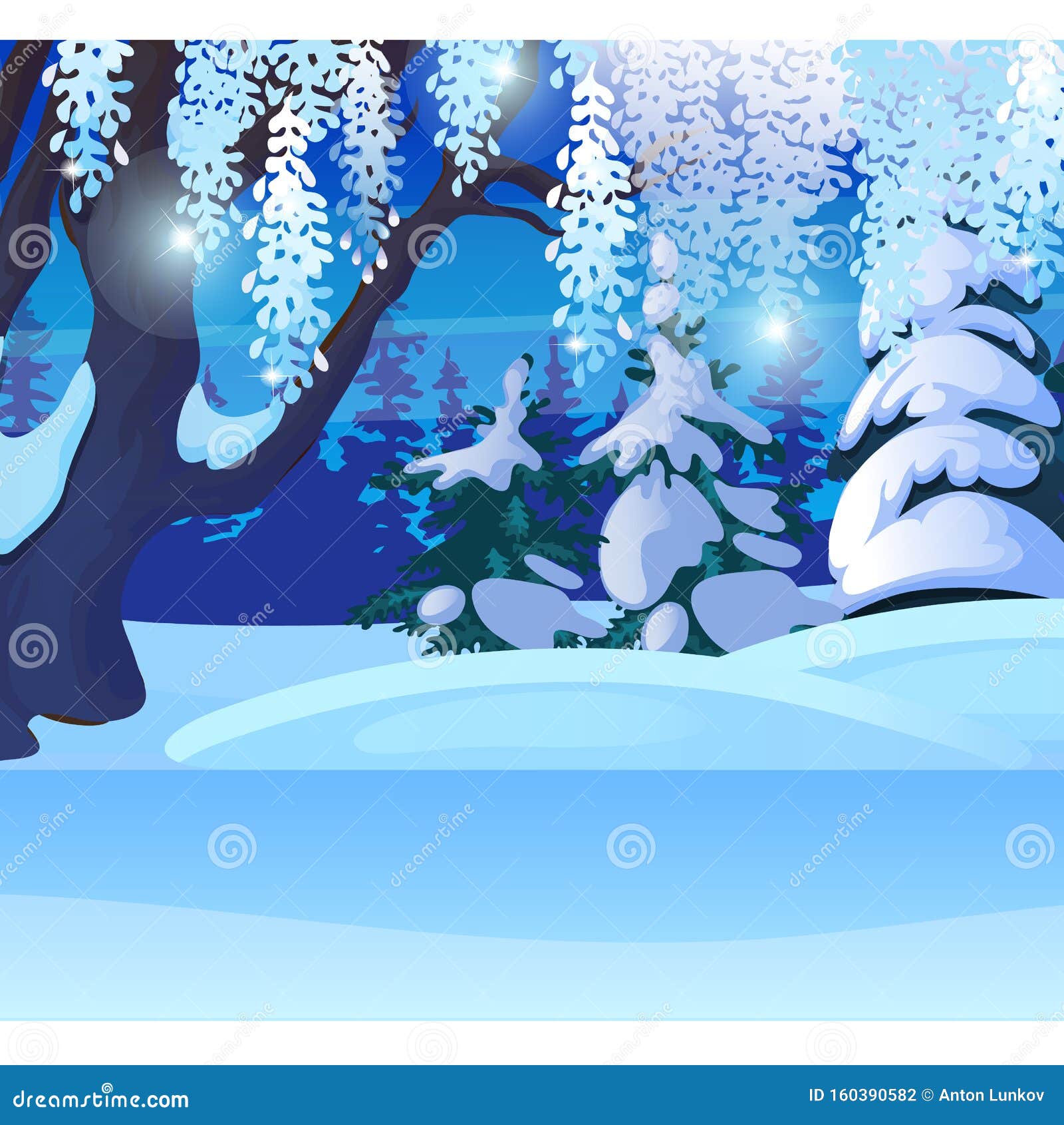 森林雪云树背景冬草图 圣诞贺卡 贺卡样本向量例证 插画包括有雪地银行 冻结 诺埃尔 公园