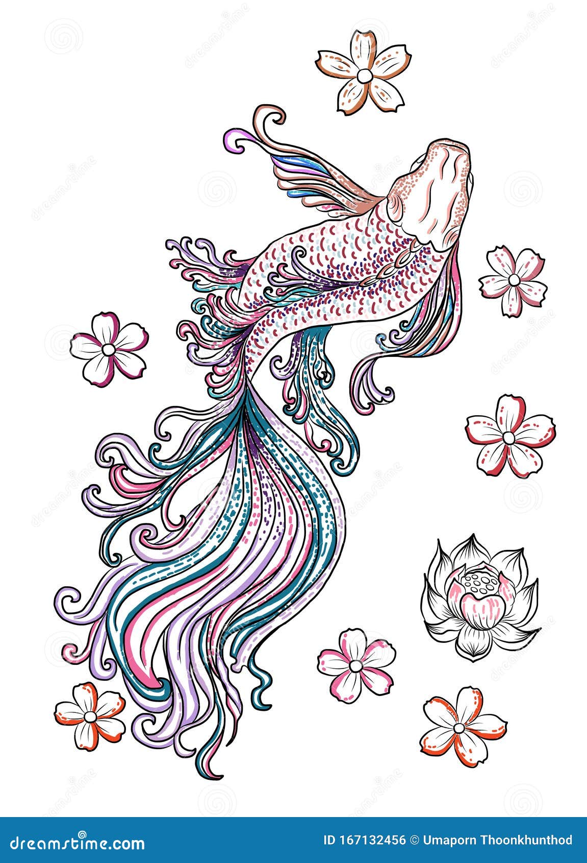 樱花莲花秀美的山豆鱼线画向量例证 插画包括有艺术 颜色 靠山 要素 着色 申请人 花卉