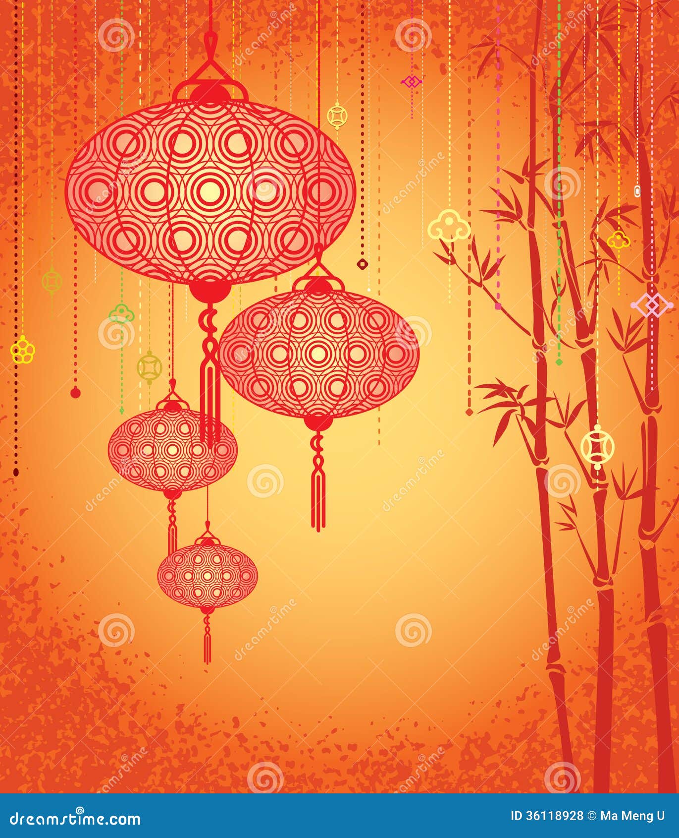 橙色灯笼和竹背景向量例证 插画包括有 橙色灯笼和竹背景向量例证 插画包括有