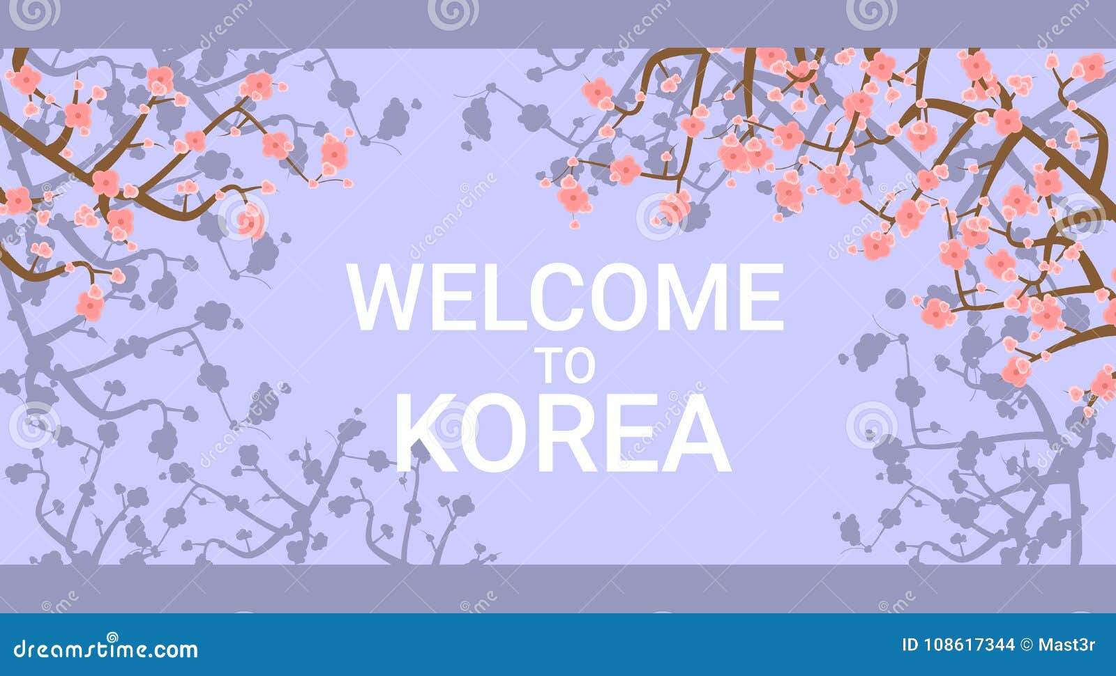 欢迎到与桃红色佐仓树花的韩国旅行的海报在背景向量例证 插画包括有例证 拱道 旅途 粉红色