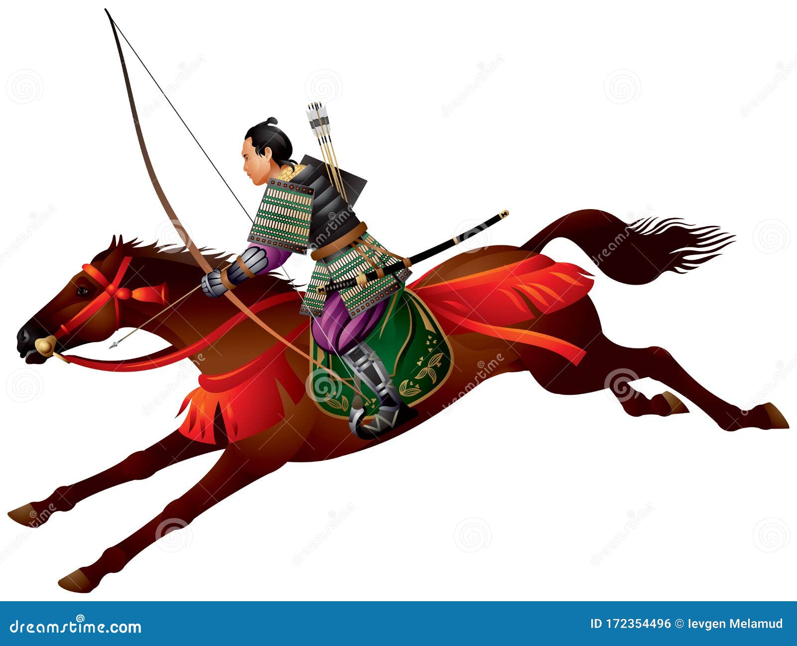 武士弓骑士 武士弓骑手 日本矢渡目射箭向量例证 插画包括有臂章 男人 挂接 疾驰 日本
