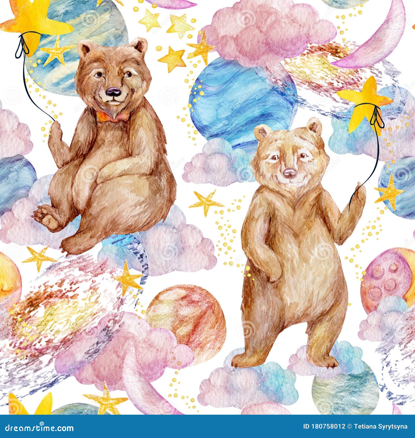 水彩冷熊 在宇宙背景上 宇宙服 星系 月球 星座库存例证 插画包括有设计 艺术 例证 孩子