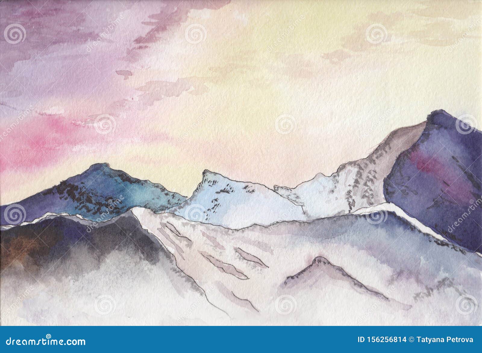 水彩画山景观 山里的水彩画在日落的素描库存例证 插画包括有 水彩画山景观 山里的水彩画在日落的素描库存例证 插画包括有