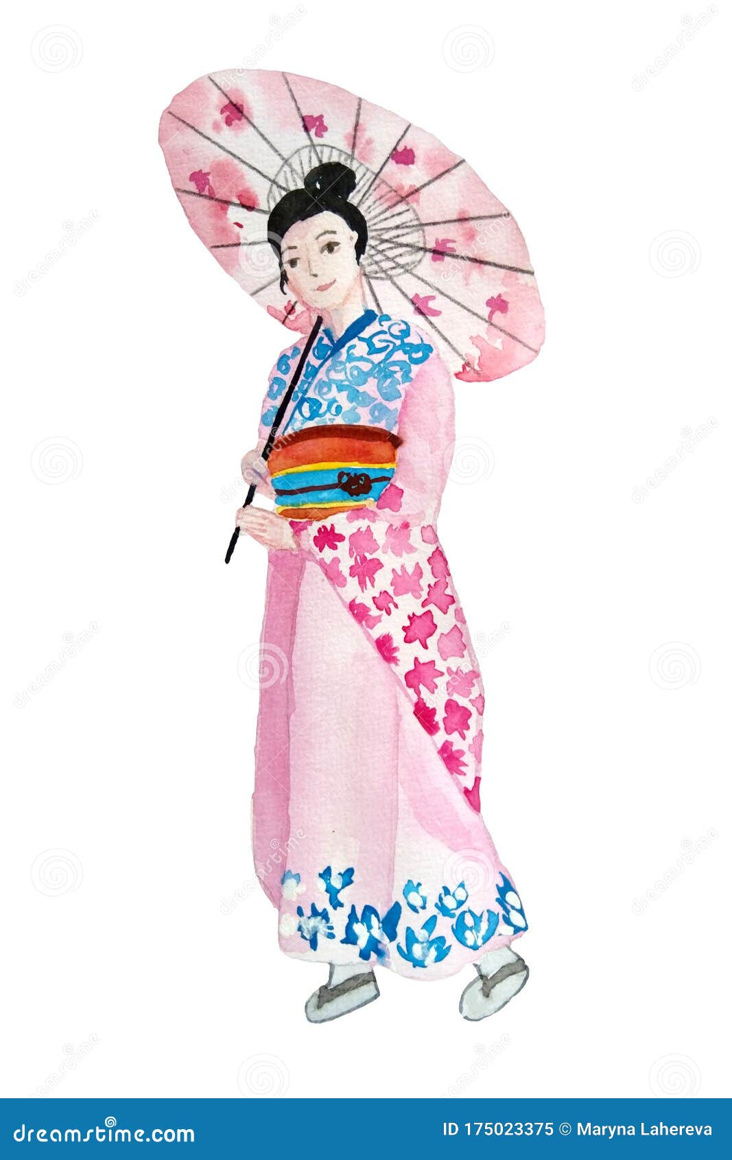 水彩手绘与和服日本传统亚式红粉服饰女性图案设计库存例证 插画包括有服装 方式 日语 东方 水彩手绘与和服日本传统亚式红粉服饰女性图案设计库存例证 插画包括有服装 方式 日语 东方