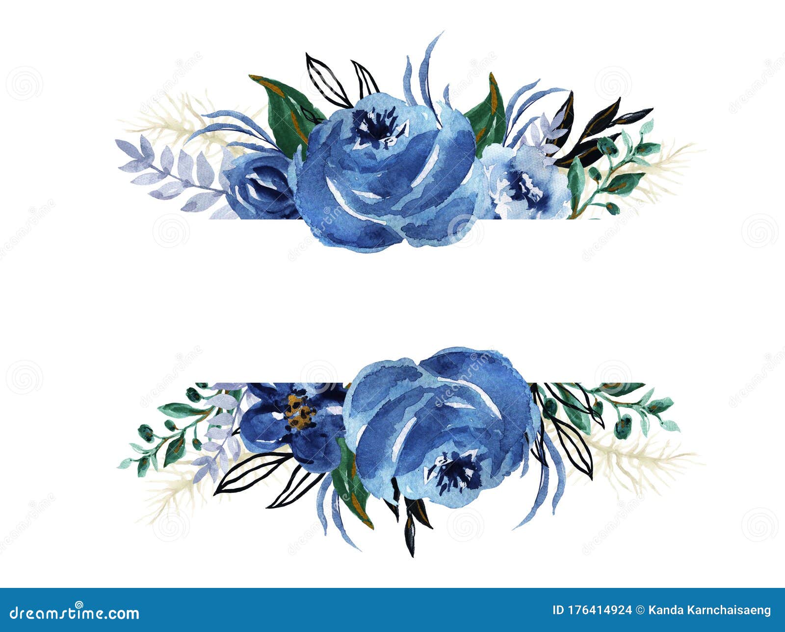 水彩手绘冬秋蓝花及板框季节性植物植物园植物树叶库存例证 插画包括有编排者 深深 庭院 开花