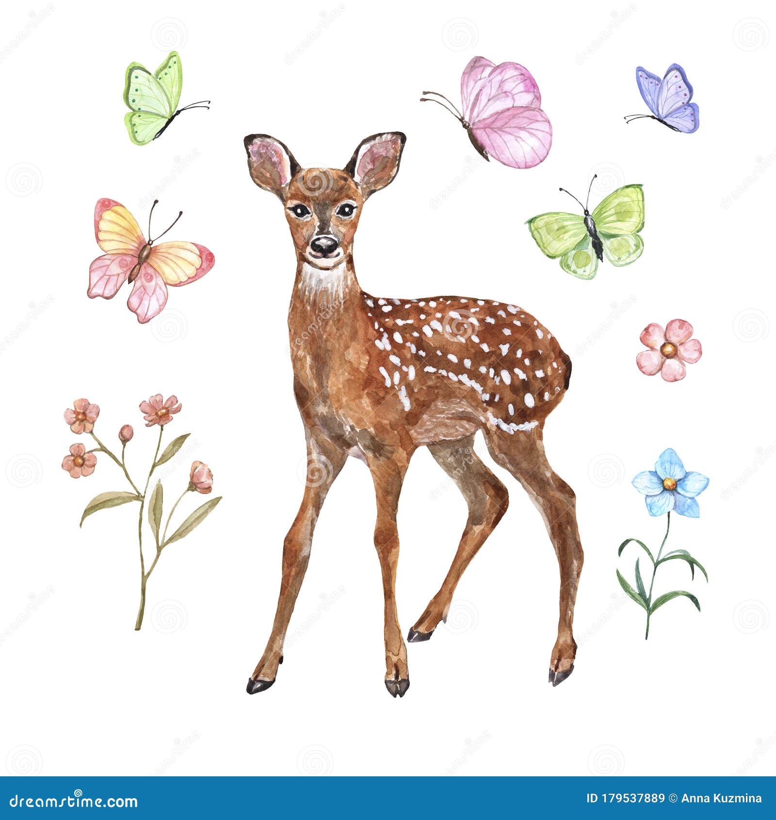 水彩手绘小鹿 蝴蝶 花 分离可爱的小野生动物插图库存例证 插画包括有海报 设计 背包 孩子 水彩手绘小鹿 蝴蝶 花 分离可爱的小野生动物插图库存例证 插画包括有海报 设计 背包 孩子