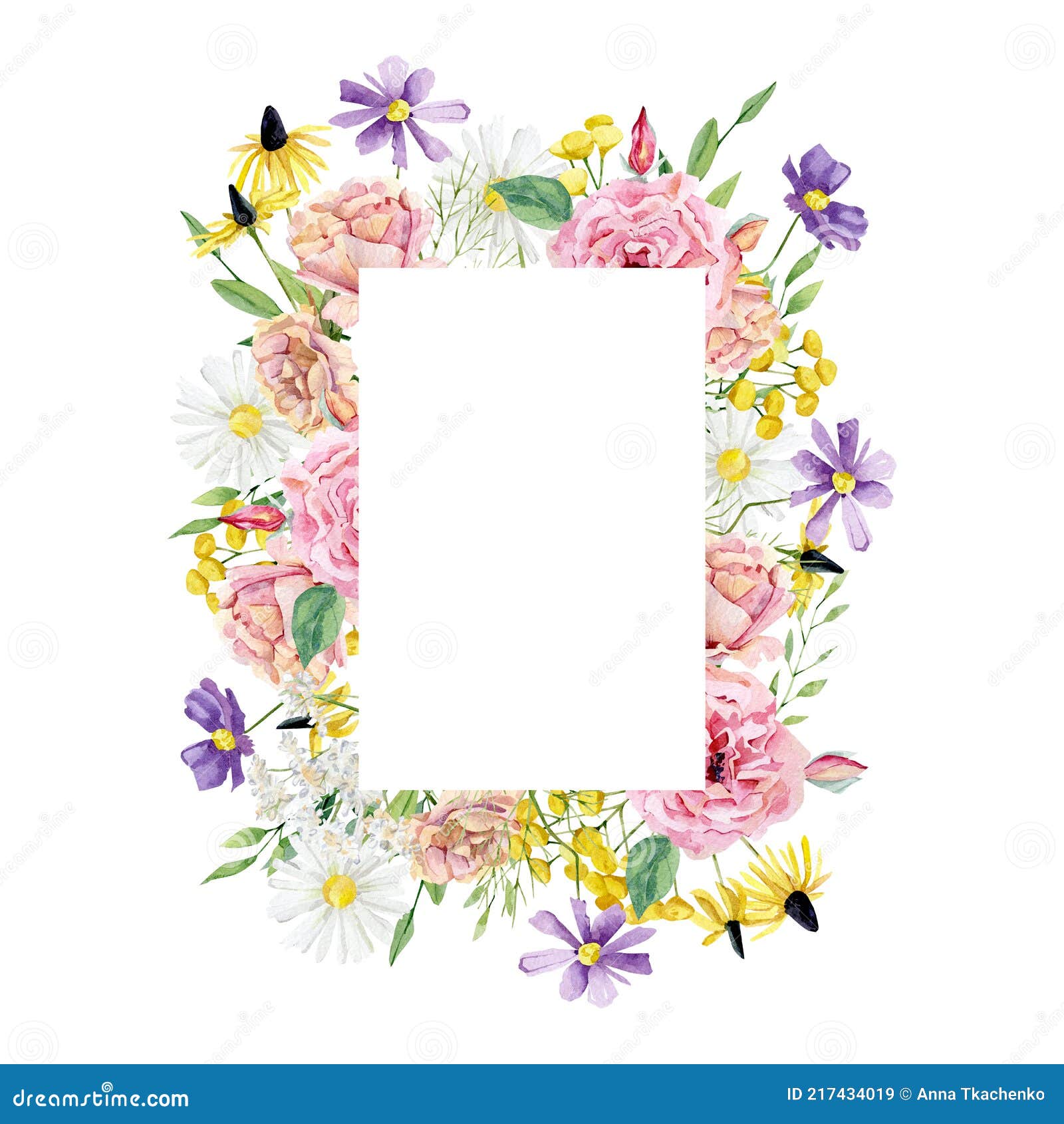 水彩手绘野花浪漫野花夏框库存例证 插画包括有邀请 照亮 庆祝 开花 植物群 框架 森林