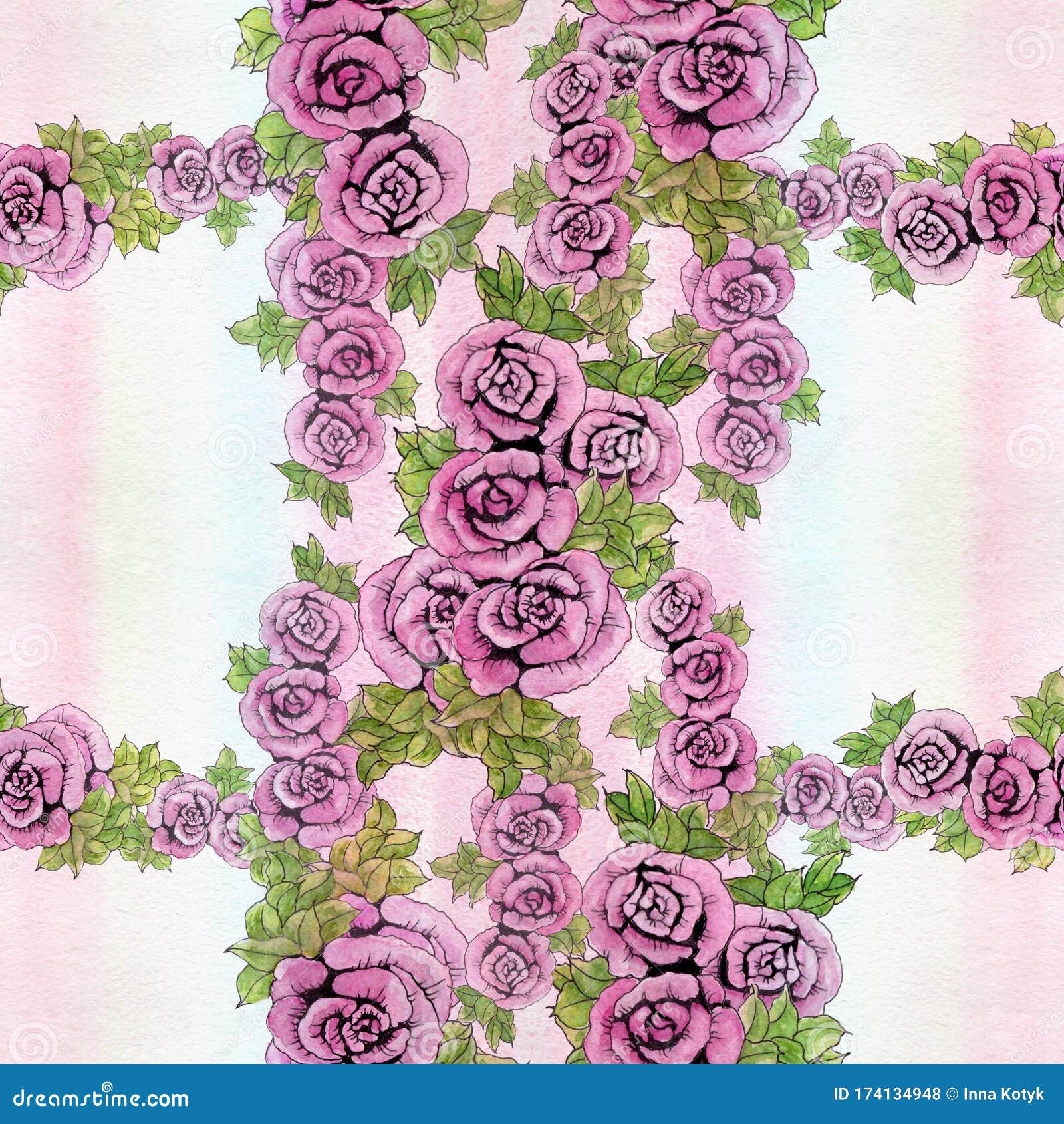 水彩玫瑰花的拼贴无缝壁纸库存例证 插画包括有图象 新鲜 看板卡 设计 叶子 拼贴画