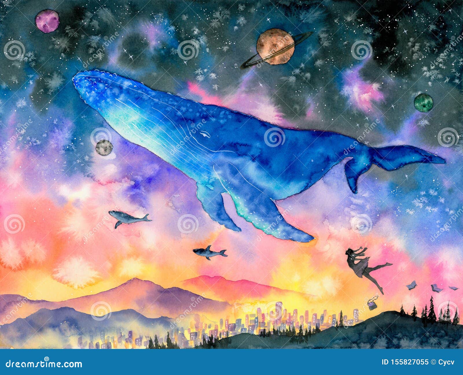 水彩绘画 鲸鱼潜水到幻想空间里库存例证 插画包括有科学 都市风景 云彩 照亮 深深 外面 水彩绘画 鲸鱼潜水到幻想空间里库存例证 插画包括有科学 都市风景 云彩 照亮 深深 外面